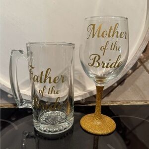 Source Unknown Gold Glitter Bride Glass Set